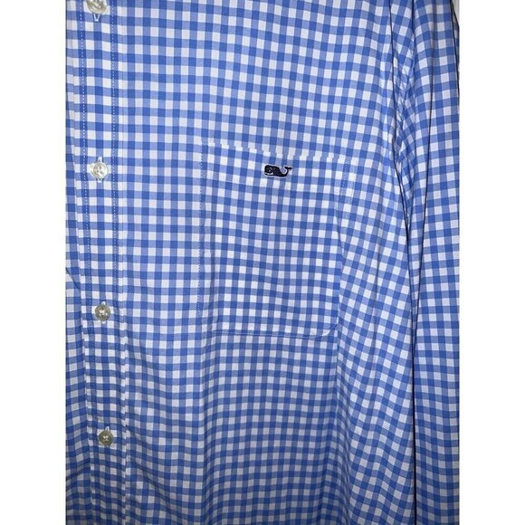 VINEYARD VINES Performance Classic Fit Whale Shirt Mens Blue Bay Gingham Sz XL - Picture 4 of 9